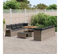 YunCangg Ensemble de canapé de jardin en polyrotin gris 11 pièces avec espace de rangement, meubles d'extérieur résistants aux intempéries pour terrasse, balcon, salon modulaire avec table et