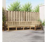 YunCangg Ensemble de canapé d'extérieur 4 pièces en polyester blanc beige avec bois d'acacia, salon modulaire pour jardin, terrasse, balcon, avec coussins, ensemble complet durable pour une assise