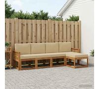 YunCangg Ensemble de canapé d'extérieur 5 pièces en polyester beige naturel avec bois d'acacia, salon modulaire pour jardin, terrasse, balcon, ensemble complet robuste pour se détendre et manger en