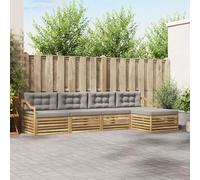 YunCangg Ensemble de canapé d'extérieur 5 pièces en polyester blanc gris clair - Ensemble modulaire complet pour jardin, terrasse, balcon, détente, repas confortable, peu encombrant