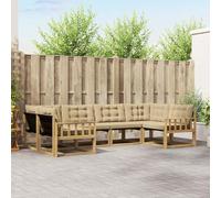 YunCangg Ensemble de canapé d'extérieur 6 pièces blanc beige en bois d'acacia massif avec coussins, kit complet résistant aux intempéries pour jardin, terrasse, balcon, modulaire, confortable et peu