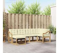 YunCangg Ensemble de canapé d'extérieur 6 pièces blanc et crème avec coussins en bois d'acacia massif et textilène, résistant aux intempéries, ensemble complet pour jardin, terrasse et balcon