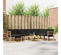 YunCangg Ensemble de canapé d'extérieur 9 pièces blanc et noir avec coussins, bois d'acacia massif, tissu textilène, ensemble complet pour terrasse, jardin et balcon, salon confortable pour se