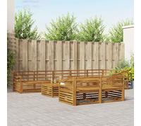 YunCangg Ensemble de canapé d'extérieur 9 pièces en bois massif d'acacia laqué naturel, ensemble de jardin résistant aux intempéries avec design modulaire, salon de jardin pour jardin, terrasse