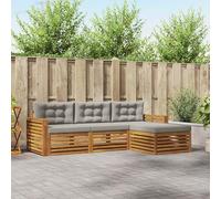 YunCangg Ensemble de canapé d'extérieur en bois d'acacia massif avec coussins gris clair et naturel, salon modulaire pour jardin, terrasse et balcon, ensemble complet résistant aux intempéries pour se