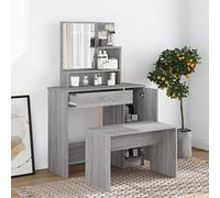 YunCangg Ensemble de coiffeuse en bois Sonoma gris avec miroir et tabouret 86,5 x 35 x 136 cm, espace de rangement avec tiroirs, organisateur pour chambre à coucher, dressing, coiffeuse, coiffeuse