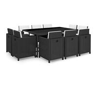 YunCangg Ensemble de meubles de jardin 11 pièces en rotin synthétique tressé résistant aux intempéries avec 10 chaises, 20 coussins et plateau en verre, idéal pour terrasse, balcon, jardin d'hiver