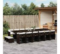 YunCangg Ensemble de meubles de jardin 17 pièces en polyrotin marron avec chaises et tabourets pliables, résistant aux intempéries, peu encombrant, coussin inclus pour terrasse, balcon, jardin d'hiver