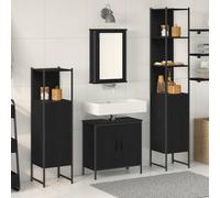 YunCangg Ensemble de meubles de salle de bain en bois noir avec armoire à miroir, meuble sous lavabo, armoire haute et étagère, peu encombrant, avec espace de rangement pour salle de bain moderne