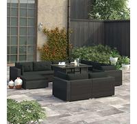 YunCangg Ensemble de salon de jardin 10 pièces en polyrotin tressé noir résistant aux intempéries avec table, canapé, chaise, ensemble de sièges pour terrasse, balcon, véranda, jardin d'hiver