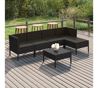 YunCangg Ensemble de salon de jardin 6 pièces avec tressage en polyrotin noir, résistant aux intempéries, avec table, canapé et coussins, idéal pour terrasse, balcon, véranda et jardin d'hiver pour se