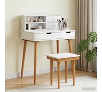 YunCangg Fauske Ensemble de coiffeuse 3 pièces avec miroir, tabouret et 4 tiroirs, 76 x 50 x 103,5 cm, pieds en bois de pin, table cosmétique compacte avec espace de rangement pour chambre à coucher