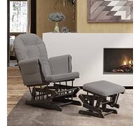 YunCangg Fauteuil à bascule avec tabouret, coulissant, tissu gris clair, bois d'hévéa massif, 70 x 72 x 107 cm, chaise de relaxation avec accoudoirs et dossier pour salon, chambre de bébé, détente
