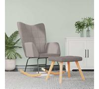 YunCangg Fauteuil à bascule avec tabouret, tissu taupe, fauteuil de relaxation avec rembourrage en mousse, patins en bois stable, cadre en acier, pour salon, chambre d'enfant, terrasse, relaxation