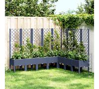 YunCangg Jardinière avec treillis bleu gris en polypropylène 200 x 160 x 142 cm, grand pot de jardin avec drainage, aspect rotin, idéal pour balcon, terrasse et parterre surélevée