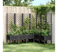 YunCangg Jardinière avec treillis noir - 160 x 120 x 142 cm - En plastique PP - Grand pot de fleurs avec drainage pour jardin, balcon, terrasse, idéal comme parterre surélevée et plantes grimpantes