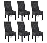 YunCangg Kubu Lot de 6 chaises de salle à manger en rotin noir avec finition lavée noire, ergonomiques, confortables, empilables, pour cuisine, salon, salle à manger, moderne, facile d'entretien