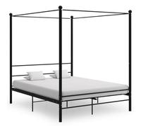 YunCangg Lit à baldaquin en métal, noir, 160 x 200 cm, cadre revêtu par pulvérisation avec sommier à lattes, cadre de lit plate-forme pour chambre à coucher, idéal pour rideaux et moustiquaires