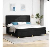 YunCangg Lit à sommier tapissier avec housse en tissu, noir, 200 x 200 cm, avec matelas et tête de lit réglable, cadre en bois stable, pieds dorés élégants, lit à sommier tapissier confortable pour