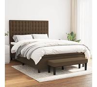 YunCangg Lit à sommier tapissier, avec matelas, 140 x 190 cm, en tissu marron foncé, tête de lit réglable, matelas à ressorts ensachés, avec banc, housse respirante, plate-forme confortable pour un