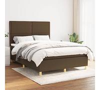 YunCangg Lit à sommier tapissier avec matelas, 140 x 190 cm, en tissu marron foncé, tête de lit, réglable en hauteur, matelas confortable à ressorts ensachés et surmatelas doux pour la peau pour un