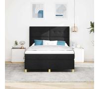 YunCangg Lit à sommier tapissier avec matelas, 160 x 200 cm, en tissu noir, tête de lit réglable, lit en bois solide avec sommier à lattes, pieds dorés élégants