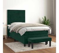 YunCangg Lit à sommier tapissier avec matelas, 80 x 200 cm, velours vert foncé, tête de lit réglable, matelas à ressorts ensachés, banc et surmatelas doux pour la peau pour un sommeil réparateur