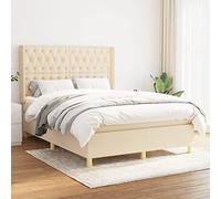 YunCangg Lit à sommier tapissier, avec matelas crème, 140 x 200 cm, en tissu, tête de lit réglable, matelas à ressorts ensachés, housse en tissu respirant, bois de mélèze massif, solution de sommeil