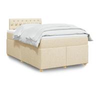 YunCangg Lit à sommier tapissier, avec matelas et tête de lit, crème, 120 x 190 cm, cadre de lit en tissu avec sommier à lattes et matelas à ressorts ensachés pour un sommeil réparateur et une nuit