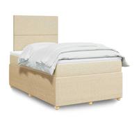 YunCangg Lit à sommier tapissier avec matelas et tête de lit, crème, 120 x 190 cm, tissu 100 % polyester, avec matelas à ressorts ensachés et sommier à lattes, pour un sommeil réparateur et une nuit