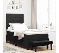YunCangg Lit à sommier tapissier avec matelas et tête de lit en velours, noir, 90 x 190 cm, cadre en bois dérivé du bois, sommier à lattes, ensemble simple pour chambre à coucher, confort et design