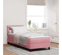 YunCangg Lit à sommier tapissier, avec matelas et tête de lit, en velours rose, 80 x 200 cm, cadre en bois dérivé du bois, tête de lit réglable, lit simple pour chambre à coucher, ensemble de sommier