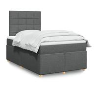 YunCangg Lit à sommier tapissier avec matelas et tête de lit, gris foncé, 120 x 190 cm, en tissu, avec matelas à ressorts ensachés et sommier à lattes, pour un sommeil réparateur et une nuit