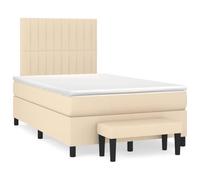YunCangg Lit à sommier tapissier avec matelas et tête de lit réglable, crème, 120 x 190 cm, structure en tissu, banc et matelas à ressorts ensachés pour un sommeil confortable et une utilisation