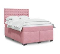 YunCangg Lit à sommier tapissier, avec matelas et tête de lit réglable, en velours rose, 140 x 190 cm, cadre de lit confortable avec matelas à ressorts ensachés et surmatelas pour un sommeil