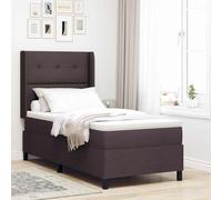 YunCangg Lit à sommier tapissier avec matelas et tête de lit réglable, marron foncé, 190 x 90 cm, en tissu, cadre en bois, avec sommier à lattes, lit simple moderne, confortable et durable