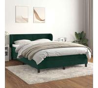 YunCangg Lit à sommier tapissier avec matelas et tête de lit réglable, vert foncé, 140 x 190 cm, cadre de lit en velours, avec matelas à ressorts ensachés et surmatelas doux pour un sommeil réparateur
