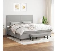 YunCangg Lit à sommier tapissier avec matelas et tête réglable, gris clair, 200 x 200 cm, housse en tissu, banc et matelas à ressorts ensachés pour un sommeil confortable et une utilisation durable