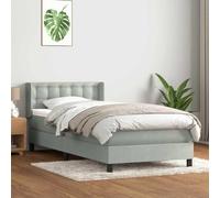 YunCangg Lit à sommier tapissier avec matelas et tête réglable, gris clair, 90 x 210 cm, housse en velours, sommier à lattes confortable et surmatelas respirant pour un sommeil réparateur