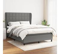 YunCangg Lit à sommier tapissier avec matelas, gris foncé, 140 x 200 cm, en tissu, tête de lit réglable, matelas à ressorts ensachés, surmatelas doux pour la peau, cadre de lit stable, système de