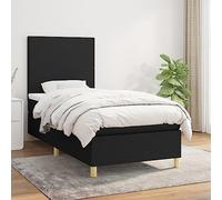 YunCangg Lit à sommier tapissier avec matelas, noir, 100 x 200 cm, cadre de lit en tissu, avec tête réglable en hauteur et matelas à ressorts ensachés pour un sommeil réparateur et un soutien