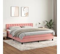 YunCangg Lit à sommier tapissier, avec matelas, rose, 160 x 200 cm, en velours, tête de lit réglable, matelas à ressorts ensachés, housse en tissu doux, ensemble de chambre confortable pour un sommeil