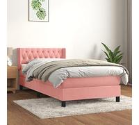 YunCangg Lit à sommier tapissier avec revêtement en velours et matelas, 90 x 190 cm, rose, avec tête de lit réglable en hauteur et matelas à ressorts ensachés pour un sommeil réparateur et une bonne