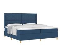 YunCangg Lit à sommier tapissier avec tête de lit, bleu, 200 x 200 cm, en tissu, matelas, cadre en bois robuste, tête de lit réglable et pieds dorés élégants pour une chambre confortable