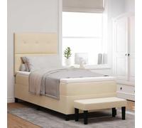 YunCangg Lit à sommier tapissier avec tête de lit, crème, 90 x 190 cm, en tissu, cadre en bois, réglable, deux hauteurs, avec matelas et surmatelas, lit simple pour un sommeil réparateur dans la