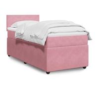 YunCangg Lit à sommier tapissier avec tête de lit et matelas, rose, 100 x 200 cm, housse en velours, cadre de lit avec sommier à lattes, ensemble à sommier tapissier confortable pour un sommeil