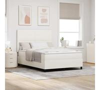 YunCangg Lit à sommier tapissier en velours côtelé blanc crème 140 x 190 cm avec tête de lit réglable, cadre en bois dérivé du bois, matelas avec ressorts ensachés et sur-matelas, ensemble de chambre