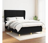 YunCangg Lit à sommier tapissier noir 140 x 190 cm avec housse en tissu, tête de lit réglable, matelas à ressorts ensachés et sur-matelas, cadre de lit stable pour un sommeil réparateur et un confort