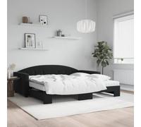 YunCangg Lit de jour extensible avec matelas noir, 100 x 200 cm, cadre en métal, espace de rangement, canapé double, 2 matelas en mousse, solution de salon et chambre à coucher