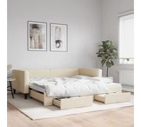 YunCangg Lit de jour, extensible, avec tiroirs, crème, 100 x 200 cm, en tissu, cadre en métal, espace de rangement, lit d'invité avec coffre à roulettes, canapé-lit, pour salon, peu encombrant